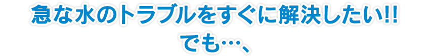 急な水のトラブルをすぐに修理したい!!でも…、
